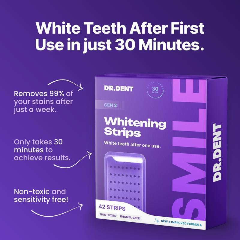DRDENT Purple Teeth Whitening Strips - 7/21 Whitening Sessions - Safe for Enamel - Non Sensitive Teeth Whitening - Peroxide-Free